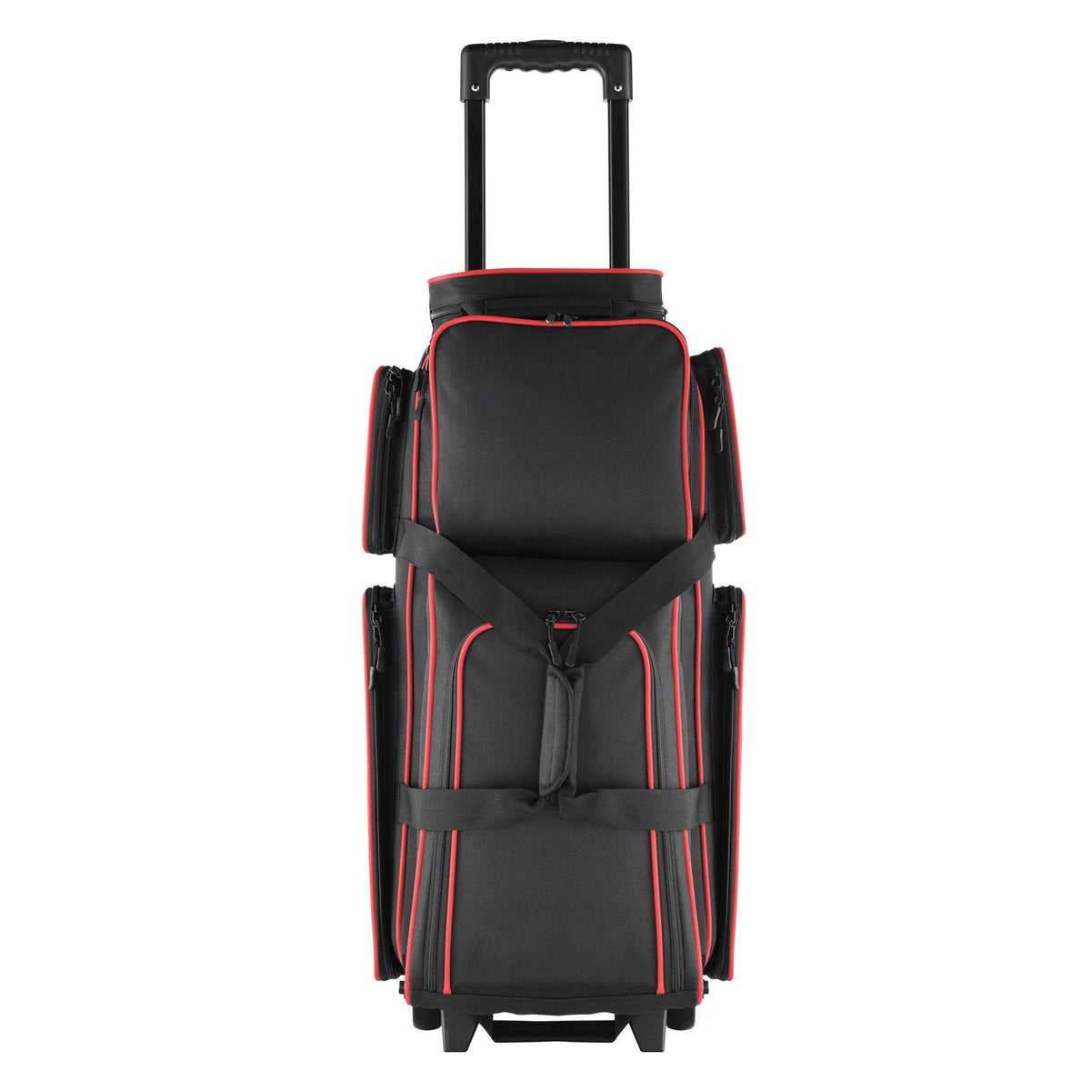 Bowling Ball Bag, 3 Ball Double Roller Bowling Bag With Wheels, Featuring A Separate Compartment For Shoes (Up To US Size 16) & Oversized Accessory Pocket, Retractable Handle Extends To 41.34 In