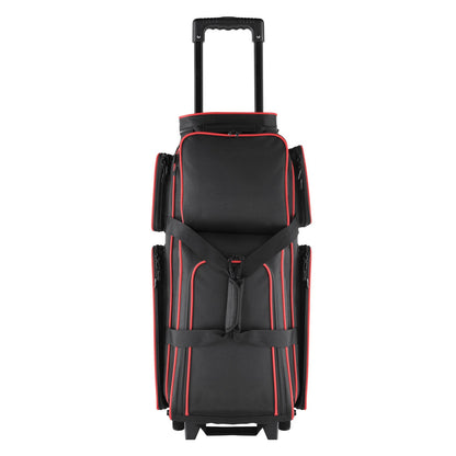 Bowling Ball Bag, 3 Ball Double Roller Bowling Bag With Wheels, Featuring A Separate Compartment For Shoes (Up To US Size 16) & Oversized Accessory Pocket, Retractable Handle Extends To 41.34 In