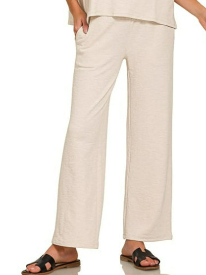 Zenana Slub Short Sleeve T-Shirt and Pants Set