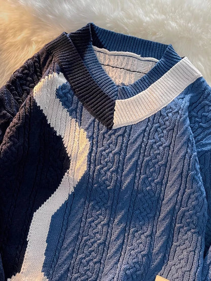Men's Color Block V-Neck Knit Sweater