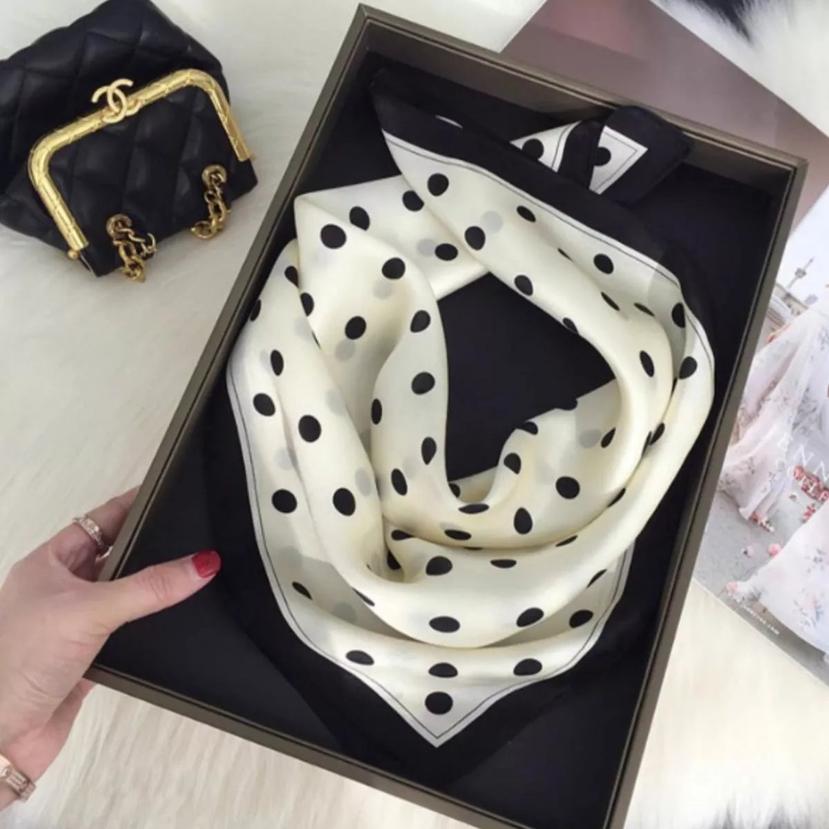 Elegant Polka Dot Silk Scarf