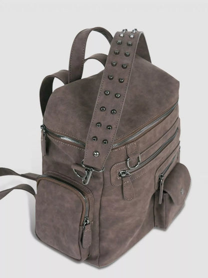 Multi-Pocket Studded Convertible Backpack Bag