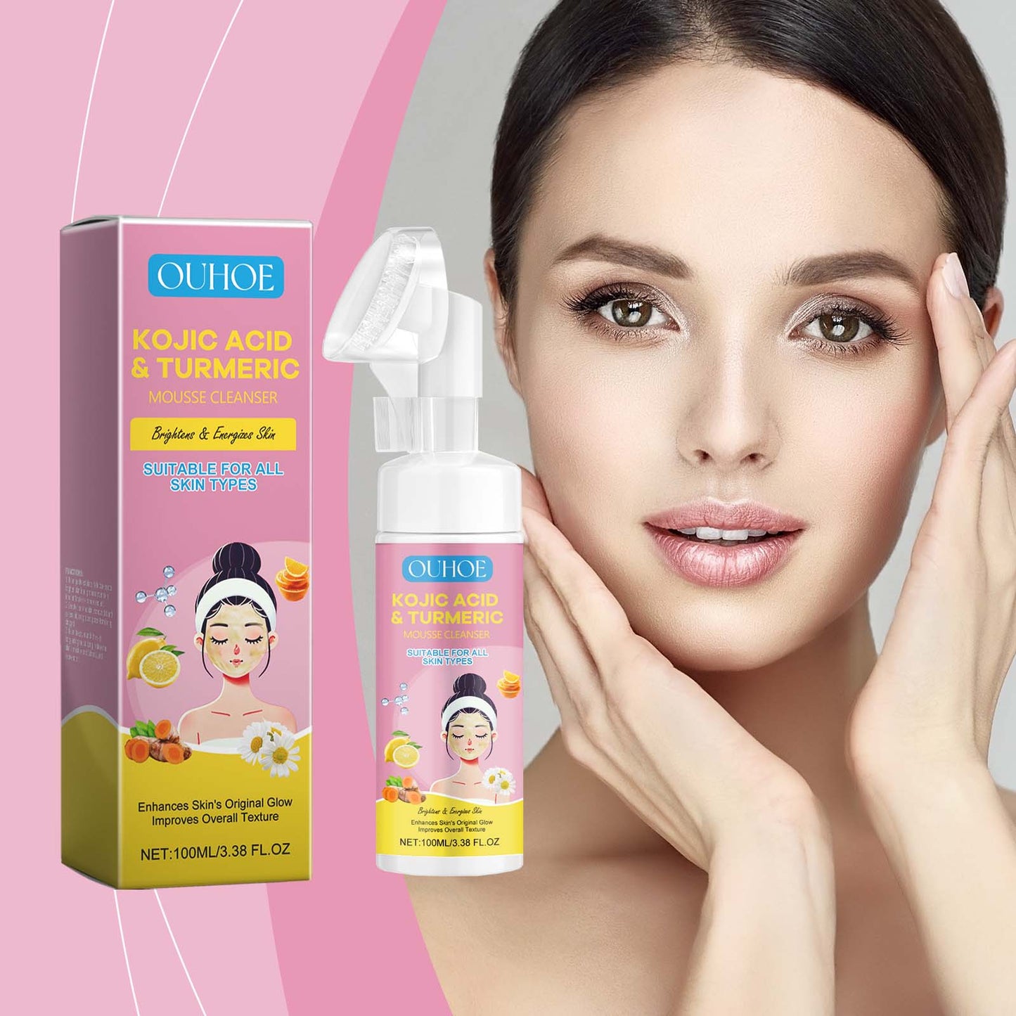 OUHOE Kojic Acid Turmeric Mousse Cleanser Moisturizes And Locks Water Temperature And Cleanses Clear And Clear Skin Foam Cleanser