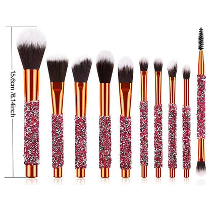 10Pcs Luxury Makeup Brush Set Diamond Rivet Handle Design Crystal Makeup Brush, For Face And Eye Makeup Brush Professional Foundation Concealer Eye Shadow Makeup Tool