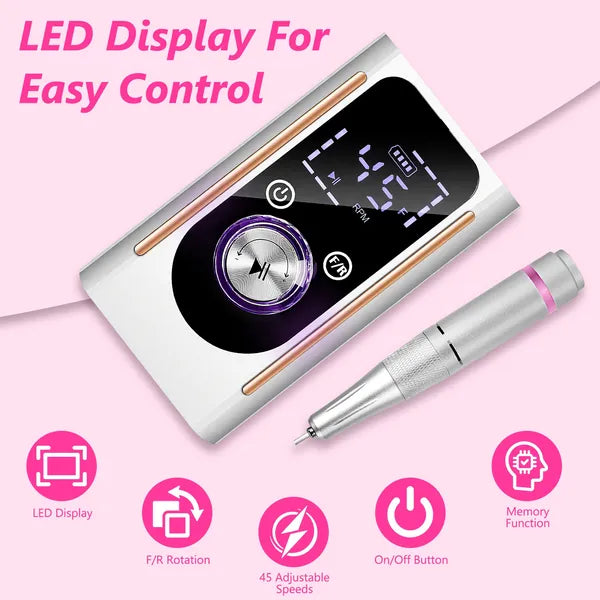 Portable Electric Nail Drill Bit 45000 RPM With 11 Bits Base Waist Clip Cordless Rechargeable Nail File Machine For Professional Salon Home Acrylic Nails Remove Nail Gel Polish Manicure