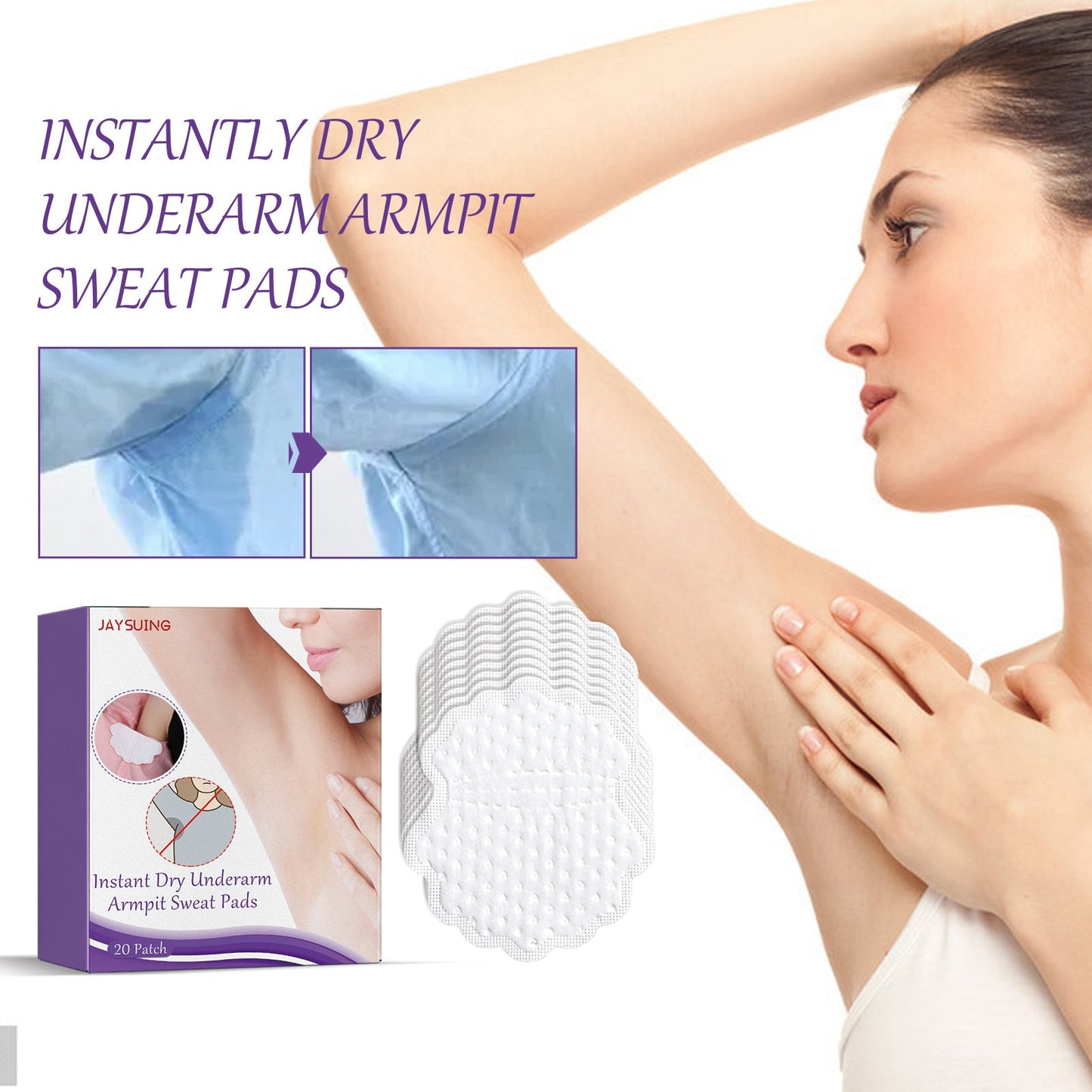 Jaysuing Armpit Sweat Pad, Clean Odors Underarm Deodorant Refreshing Invisible Long-lasting Sweat Absorbing Pad