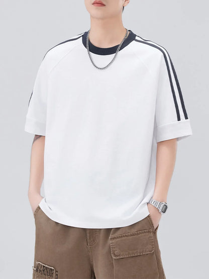 Men's Plus Size Striped Trim Casual T-Shirt