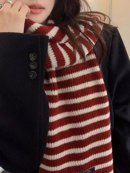 100% Wool Striped Knitted Winter Scarf