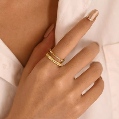 18K Gold-Plated Rhinestone Open Ring