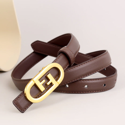Leather Belt with Golden Buckle