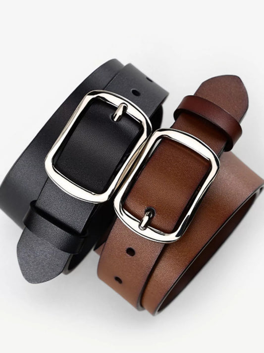Classic Square Buckle Leather Belt