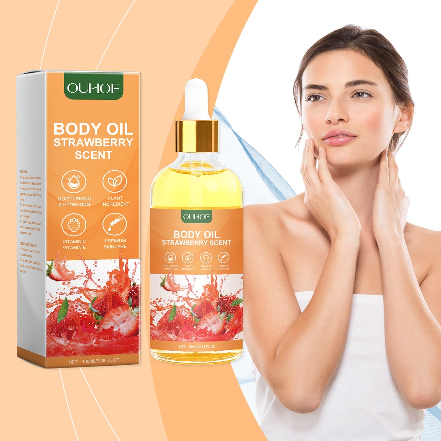 OUHOE Strawberry Moisturizing Oil, Moisturizing Elastic Firming, Smoothing Fine Lines And Nourishing Skin Body Massage Oil