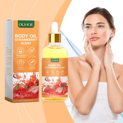 OUHOE Strawberry Moisturizing Oil, Moisturizing Elastic Firming, Smoothing Fine Lines And Nourishing Skin Body Massage Oil