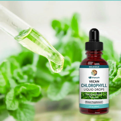 Vegan Chlorophyll Liquid Drops, Peppermint Flavored, Supports Detox And Fresh Breath, 60ml