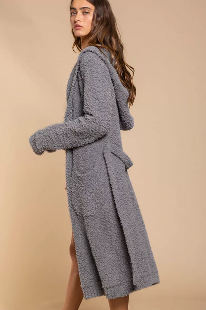 POL Berber fleece Tie Front Tunic Cardigan with Pockets
