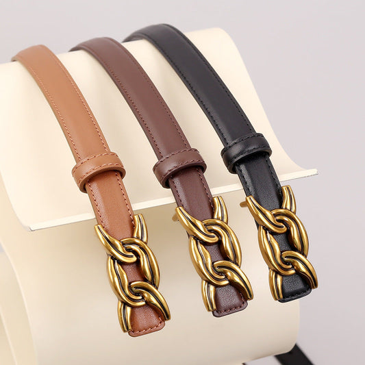 Chain Buckle Leather Belt