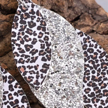 Leopard Print Leather Leaf Drop Earrings