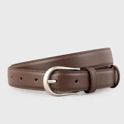 Classic Leather Belt with Silver Buckle