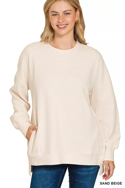 Zenana Full Size Acid Washed Double Ribbed Hi-low Sweatshirt Plus Size