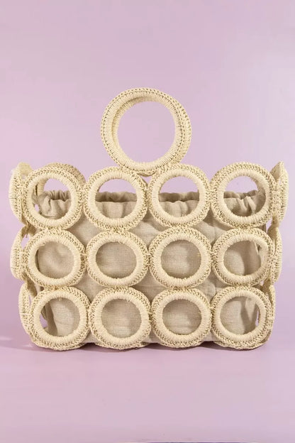 Fame Straw Round Pattern Mesh Hand Bag