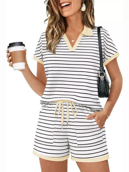 Striped Short Sleeve Polo and Shorts Set