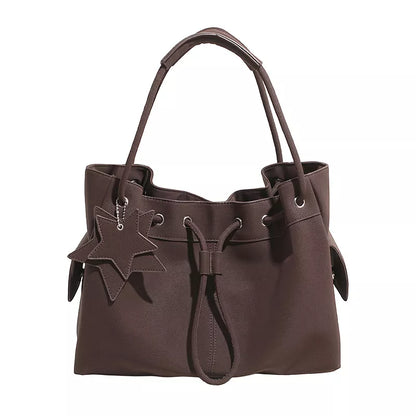 Chic Drawstring Bucket Handbag with Star Charm