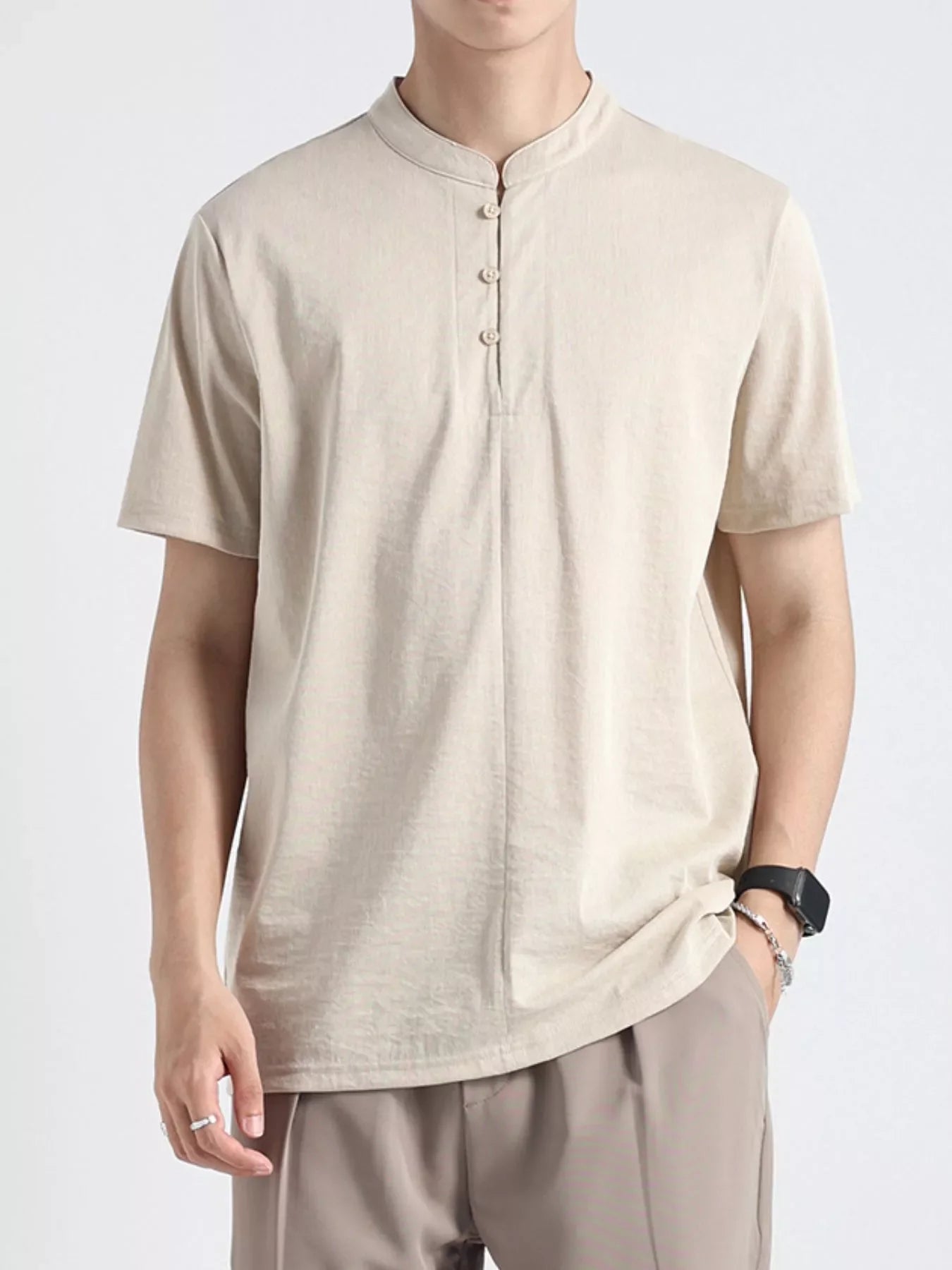 Men's Plus Size Button Detail Short Sleeve Top
