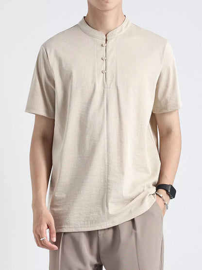 Men's Plus Size Button Detail Short Sleeve Top