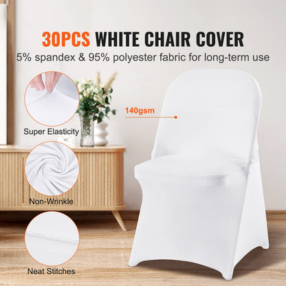 VEVOR White Stretch Spandex Chair Covers - 30 PCS, Folding Kitchen Chairs Cover, Universal Washable Slipcovers Protector, Removable Chair Seat Covers, For Wedding Party Dining Room Banquet Event
