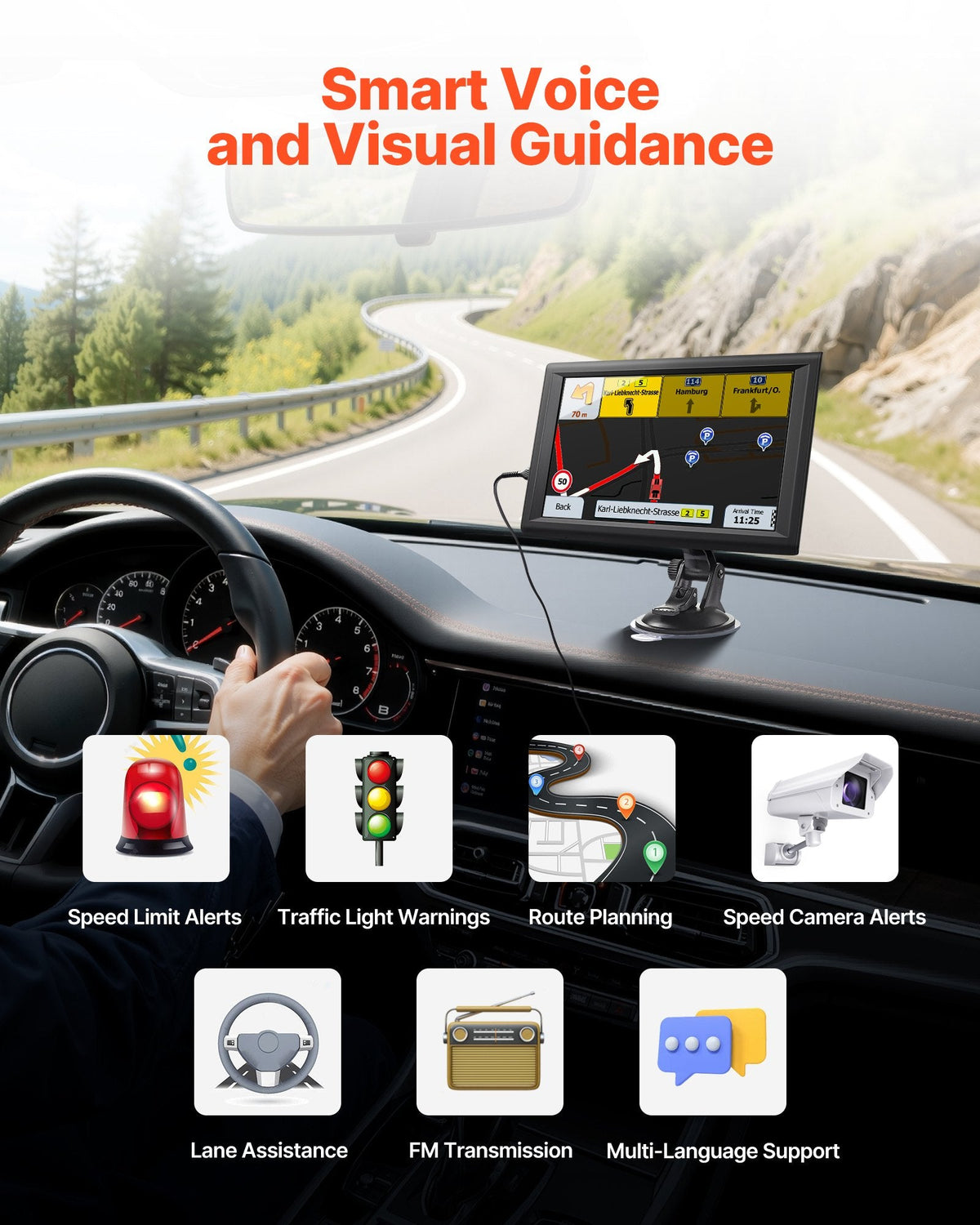 GPS Navigator For Car 9 Inch Touch Screen 16GB GPS Navigation System Dash Cam