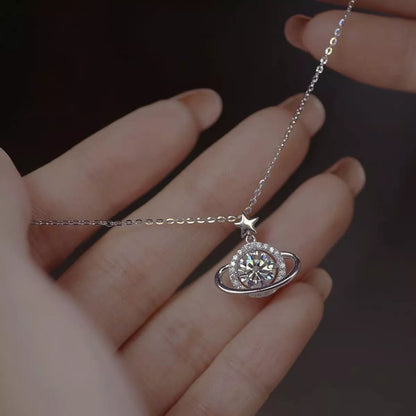 1 Carat 925 Sterling Silver Moissanite Planet Pendant Necklace
