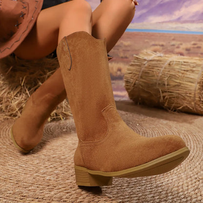 Suede Block Heels Boots