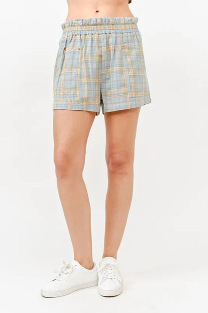 And The Why Plaid Print Smocked Detail Casual Shorts