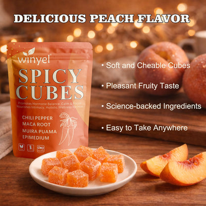 Spicy Intimacy Gummies with Chili Pepper Maca Root Muira Puama Epimedium Hormone Balance Calmness Wellness Peach Flavor 30 Gummies