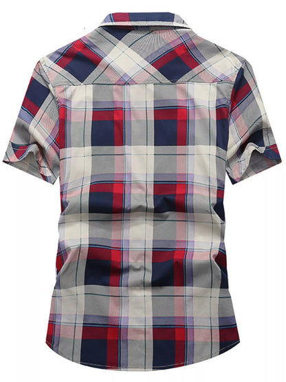 Men's Full Size Casual Plaid Short Sleeve Shirt Plus Size