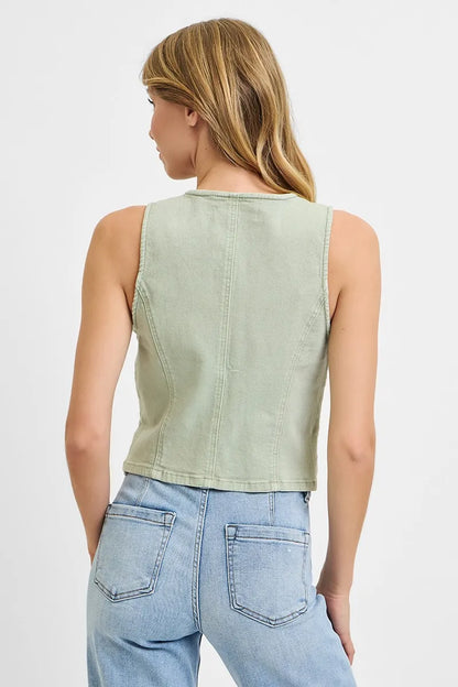 RISEN Full Size V Neck Button Down Vest Plus Size