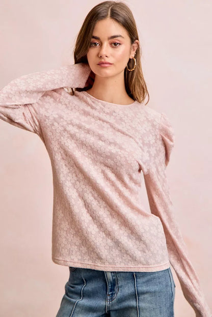 BiBi Textured Flower Knit Puff Shoulder Top