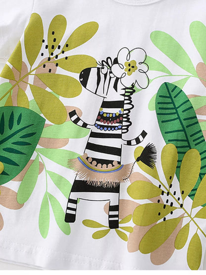 Children's Cartoon Zebra Print Short Sleeve T-Shirt