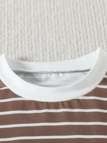 Children's Striped Color Block Casual Top and Shorts Set