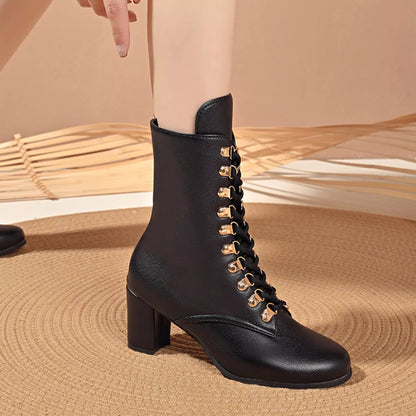 Lace-Up Boots with Block Heel