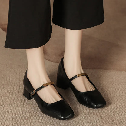 Square Toe Block Heel Pumps