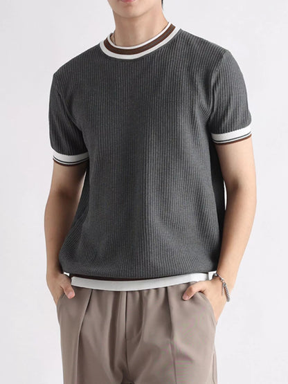 Men's Plus Size Contrast Trim Shorts Sleeve T-Shirt