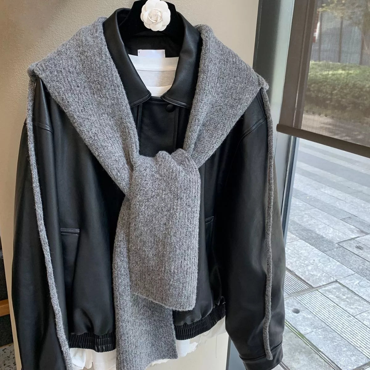 Cozy Knit Tie Scarf with Hooded Design