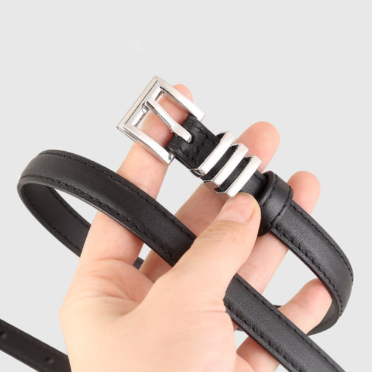 Skinny Leather Belt with Silver Buckle