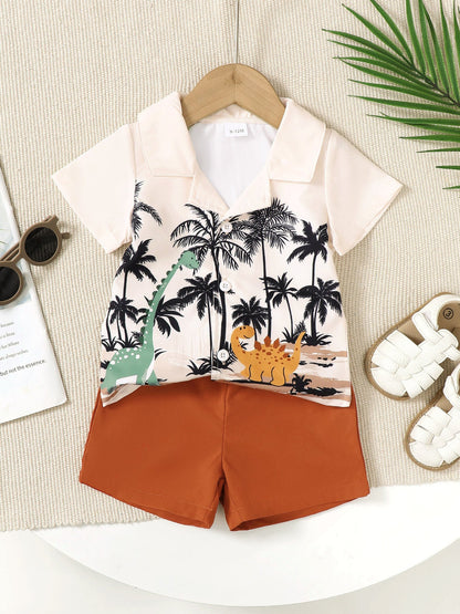 Children's Dinosaur Print Shirt and Shorts Set
