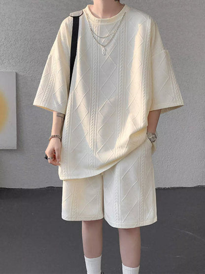 Men's Plus Size Textured Relaxed Fit Top and Shorts Set