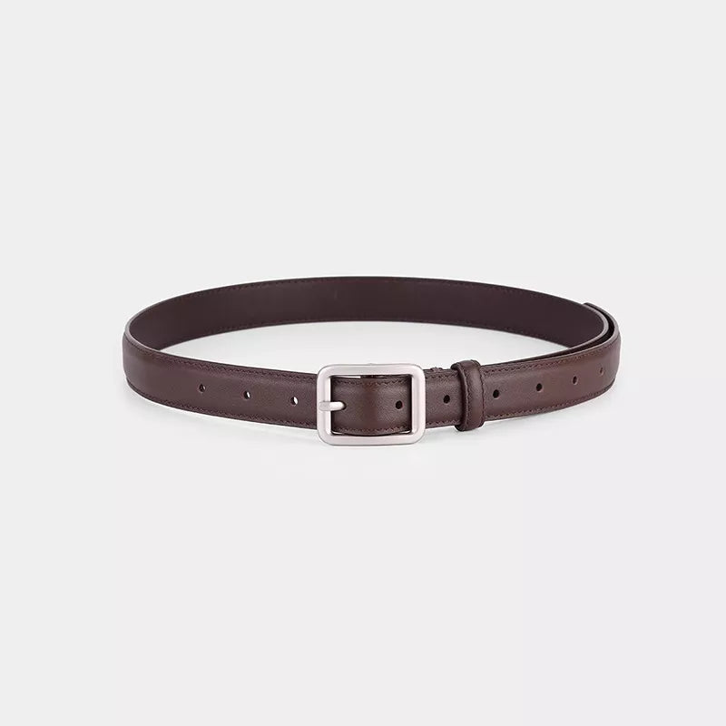 Classic Leather Belt with Silver Buckle