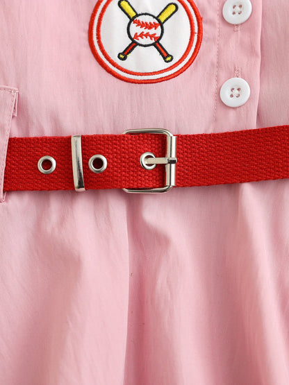 Children's Baseball Embroidered Short Sleeve Dress