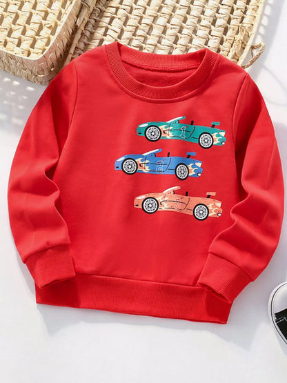 Children's Colorful Car Crew Neck Sweatshirt