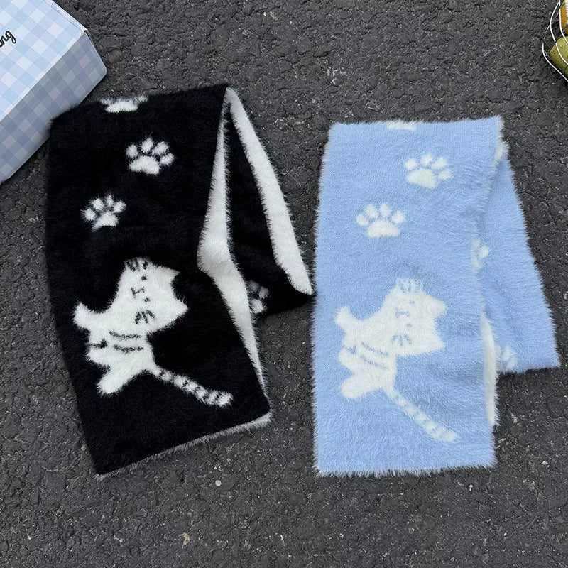 Cute Cat Paw Print Plush Scarf